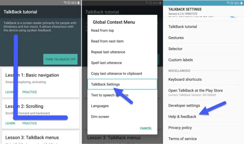 Tab on help & feedback