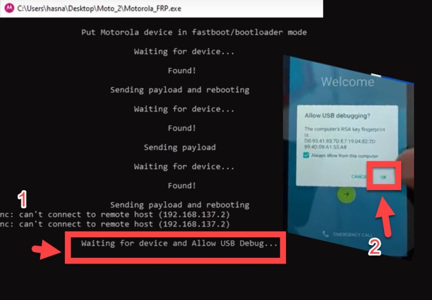 Allow USB Debugging on your Motorola device.