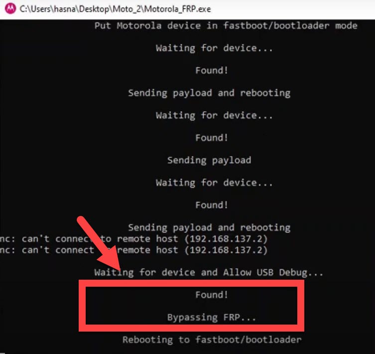 Waiting bypassing FRP Motorola device.