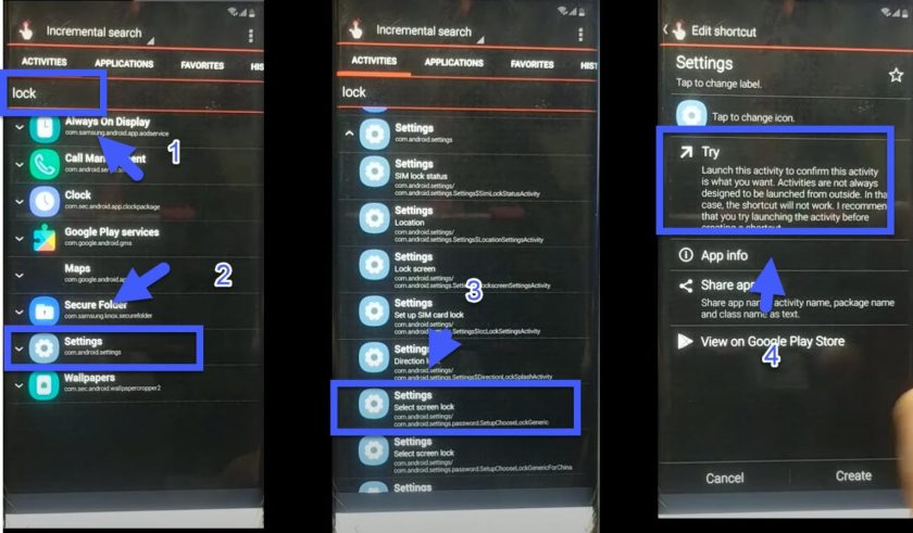 Settings choose screen lock