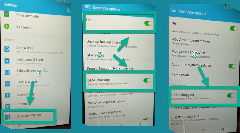 Enable OEM Unlocking & USB debugging
